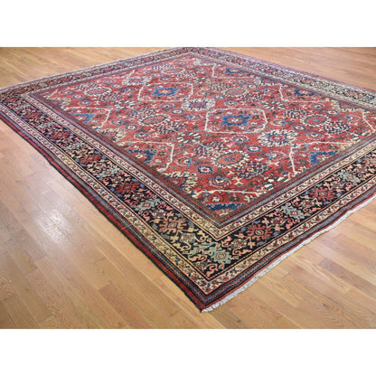 Persian Wool Hand Knotted Rug Red Navy Blue  10.10X13.8 -O059350