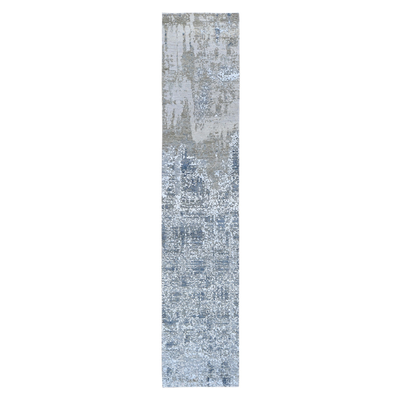 Modern and Contemporary Wool & Silk Hand Knotted Rug Ivory Not Border 2.5X12.1 -O059354