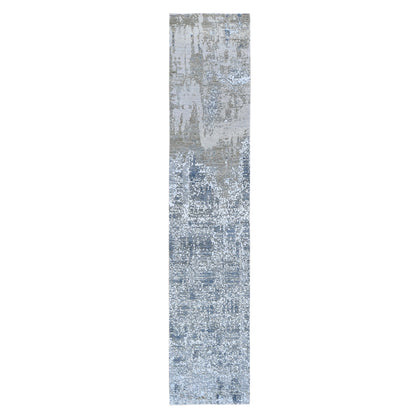 Modern and Contemporary Wool & Silk Hand Knotted Rug Ivory Not Border 2.5X12.1 -O059354