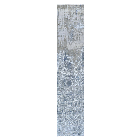 Modern and Contemporary Wool & Silk Hand Knotted Rug Ivory Not Border 2.5X12.1 -O059354