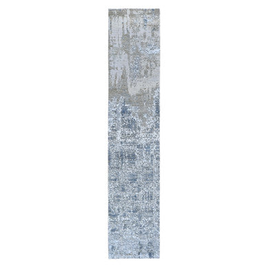 Modern and Contemporary Wool & Silk Hand Knotted Rug Ivory Not Border 2.5X12.1 -O059354