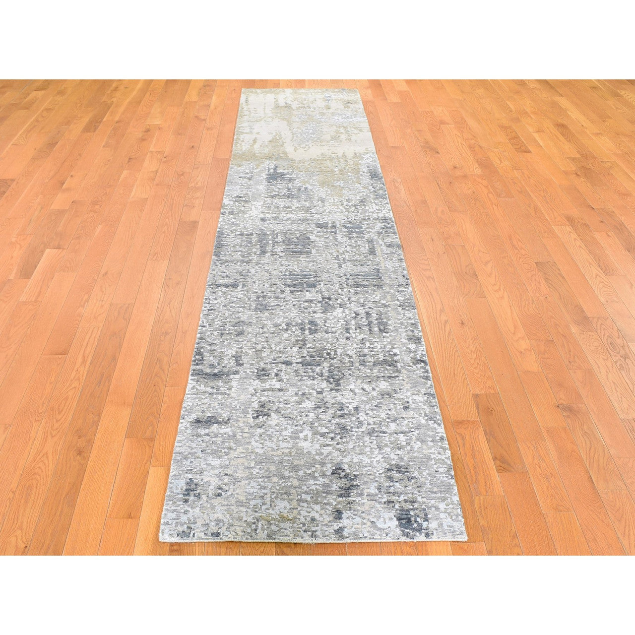 Modern and Contemporary Wool & Silk Hand Knotted Rug Ivory Not Border 2.5X12.1 -O059354