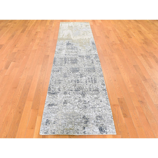 Modern and Contemporary Wool & Silk Hand Knotted Rug Ivory Not Border 2.5X12.1 -O059354