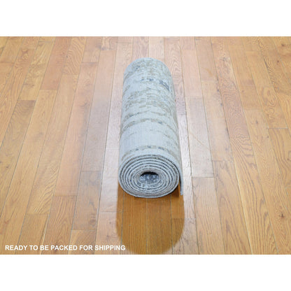 Modern and Contemporary Wool & Silk Hand Knotted Rug Ivory Not Border 2.5X12.1 -O059354