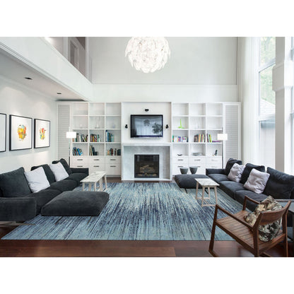 Modern and Contemporary Wool Hand Knotted Rug Blue No Border 10.1X14.1 -O059356