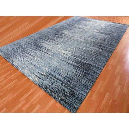 Modern and Contemporary Wool Hand Knotted Rug Blue No Border 10.1X14.1 -O059356