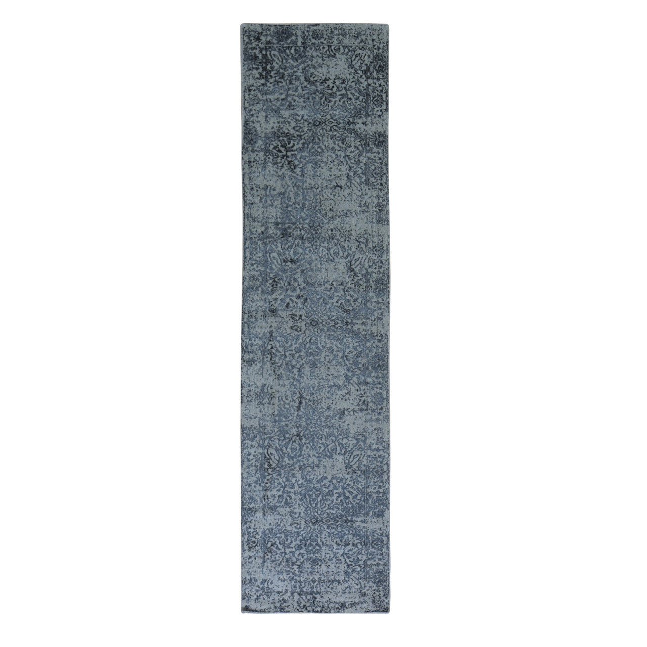 Transitional Wool & Silk Hand Loomed Rug Grey Not Border 2.5X10.1 -O059360