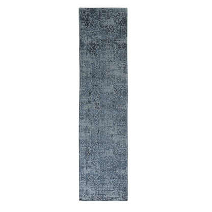 Transitional Wool & Silk Hand Loomed Rug Grey Not Border 2.5X10.1 -O059360