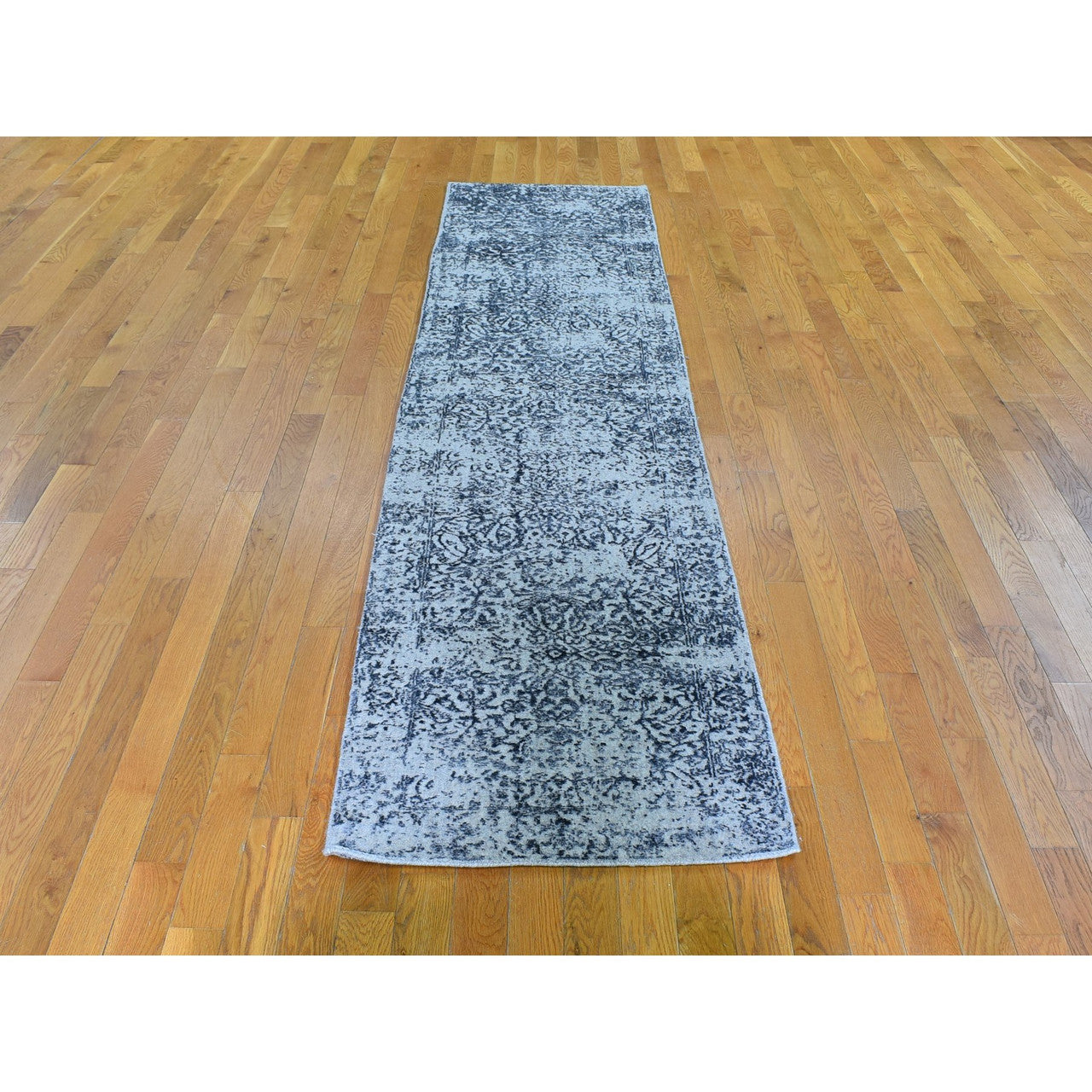 Transitional Wool & Silk Hand Loomed Rug Grey Not Border 2.5X10.1 -O059360