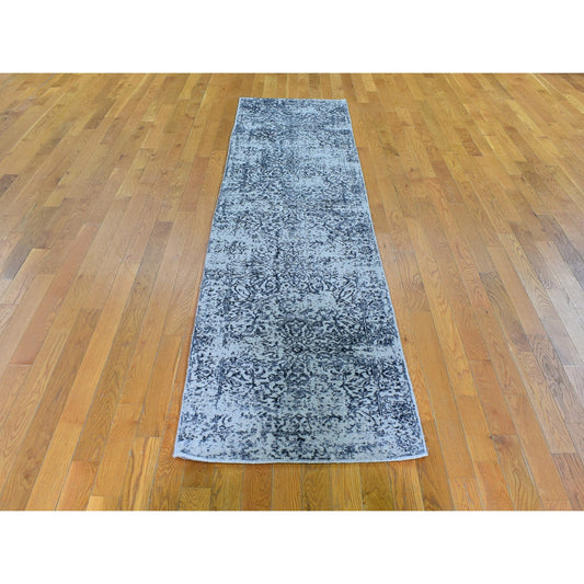 Transitional Wool & Silk Hand Loomed Rug Grey Not Border 2.5X10.1 -O059360