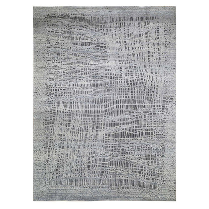 Transitional Wool & Silk Hand Knotted Rug Grey Not Borde 9.0X12.1 -O059369