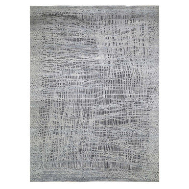 Transitional Wool & Silk Hand Knotted Rug Grey Not Borde 9.0X12.1 -O059369