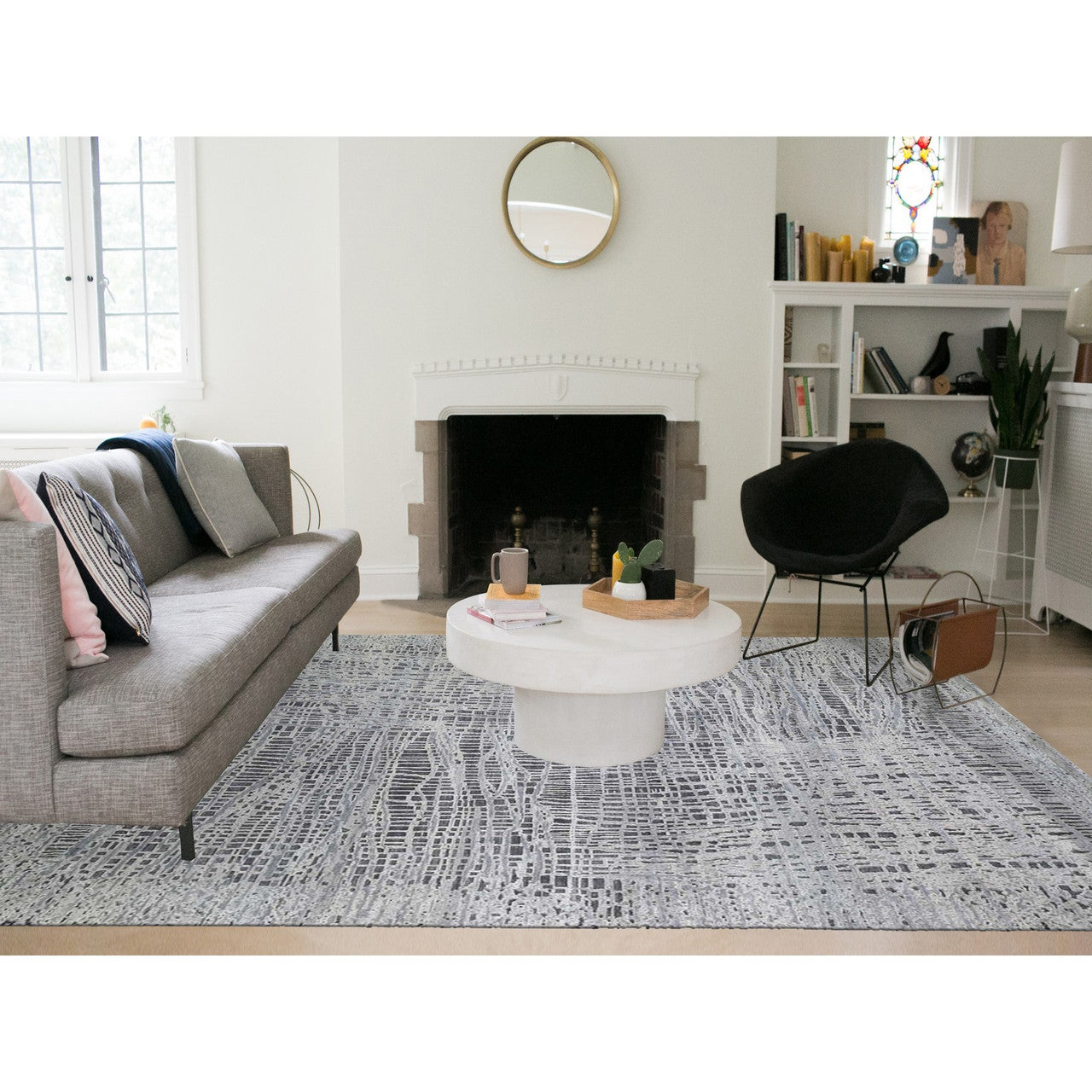 Transitional Wool & Silk Hand Knotted Rug Grey Not Borde 9.0X12.1 -O059369
