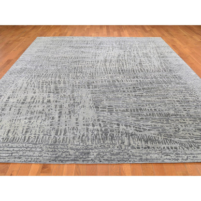 Transitional Wool & Silk Hand Knotted Rug Grey Not Borde 9.0X12.1 -O059369