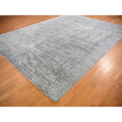Transitional Wool & Silk Hand Knotted Rug Grey Not Borde 9.0X12.1 -O059369