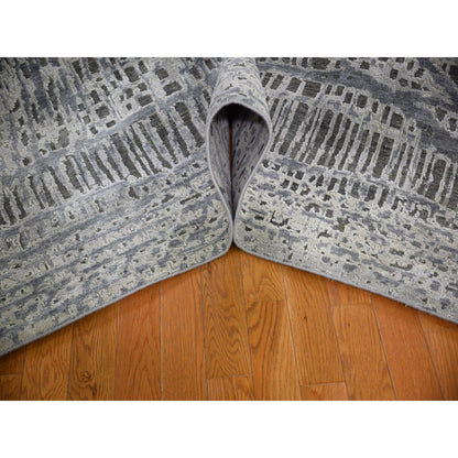 Transitional Wool & Silk Hand Knotted Rug Grey Not Borde 9.0X12.1 -O059369