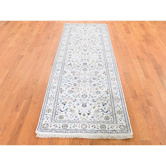 Fine Oriental Wool Hand Knotted Rug Ivory Ivory 2.8X8.3 -O059389