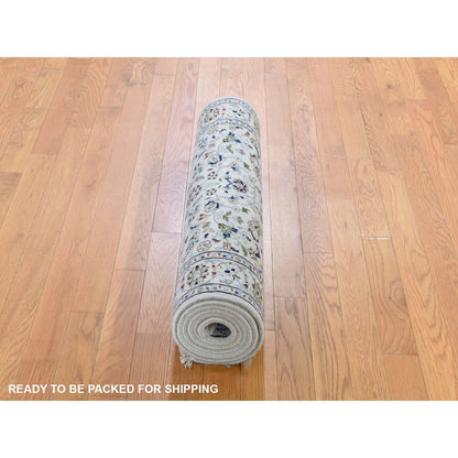 Fine Oriental Wool Hand Knotted Rug Ivory Ivory 2.8X8.3 -O059389