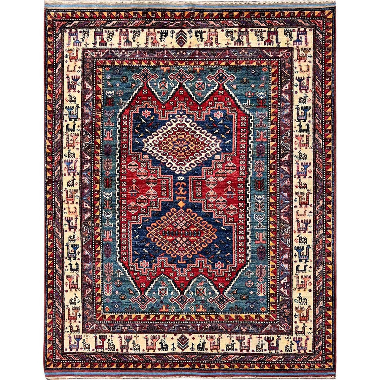 Kazak Wool Hand Knotted Rug Red 5.0x6.4 -O0593