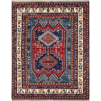 Kazak Wool Hand Knotted Rug Red 5.0x6.4 -O0593