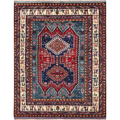 Kazak Wool Hand Knotted Rug Red 5.0x6.4 -O0593