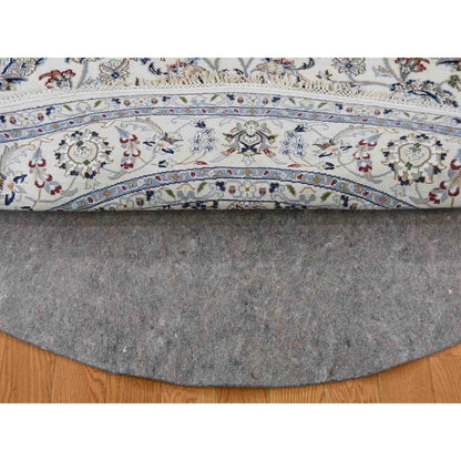 Fine Oriental Wool & Silk Hand Knotted Rug Ivory Ivory 4.2X4.2 -O059413
