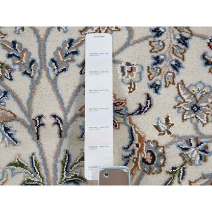 Fine Oriental Wool & Silk Hand Knotted Rug Ivory Ivory 4.2X4.2 -O059413