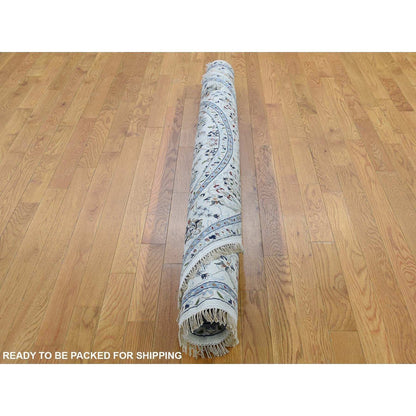 Fine Oriental Wool & Silk Hand Knotted Rug Ivory Ivory 4.2X4.2 -O059413