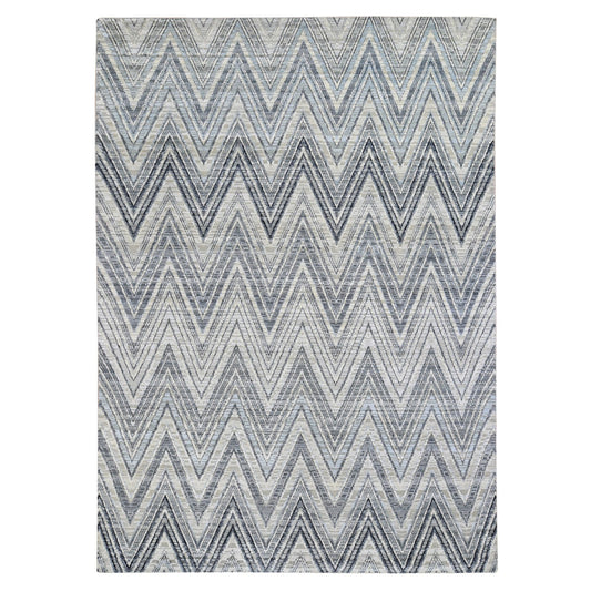 Modern and Contemporary Wool & Silk Hand Knotted Rug Ivory No Border 8.9X12.2 -O059437