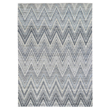 Modern and Contemporary Wool & Silk Hand Knotted Rug Ivory No Border 8.9X12.2 -O059437