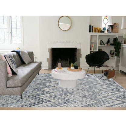 Modern and Contemporary Wool & Silk Hand Knotted Rug Ivory No Border 8.9X12.2 -O059437
