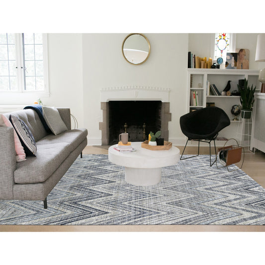 Modern and Contemporary Wool & Silk Hand Knotted Rug Ivory No Border 8.9X12.2 -O059437