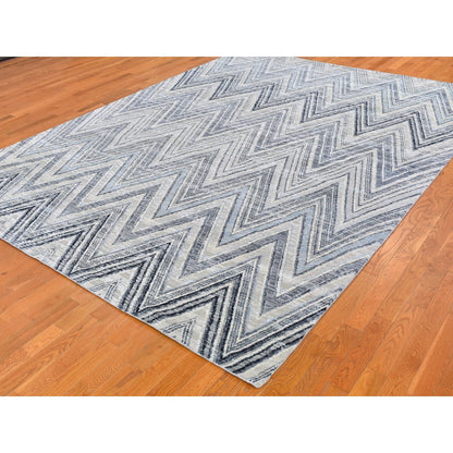 Modern and Contemporary Wool & Silk Hand Knotted Rug Ivory No Border 8.9X12.2 -O059437