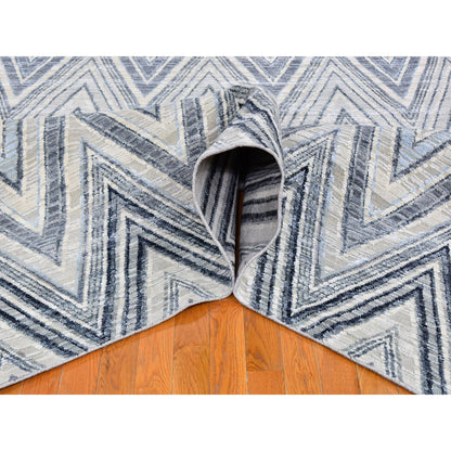 Modern and Contemporary Wool & Silk Hand Knotted Rug Ivory No Border 8.9X12.2 -O059437