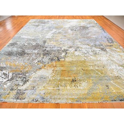 Modern and Contemporary Wool & Silk Hand Knotted Rug Grey No Border 12.0X18.2 -O059438