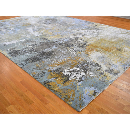 Modern and Contemporary Wool & Silk Hand Knotted Rug Grey No Border 12.0X18.2 -O059438