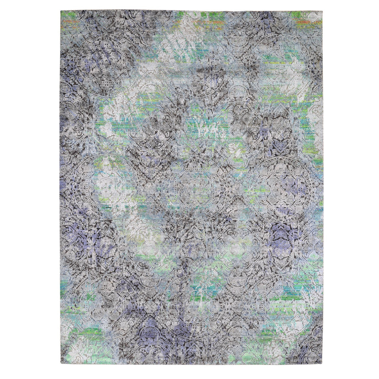 Modern and Contemporary Wool Hand Knotted Rug Green No Border 9.0X12.6 -O059459