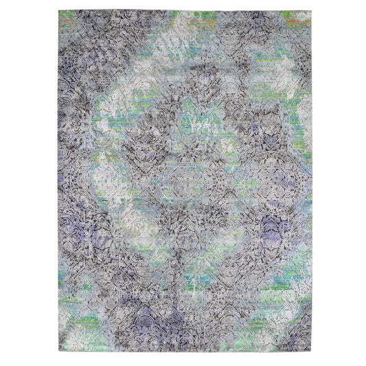 Modern and Contemporary Wool Hand Knotted Rug Green No Border 9.0X12.6 -O059459