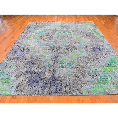 Modern and Contemporary Wool Hand Knotted Rug Green No Border 9.0X12.6 -O059459