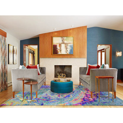 Modern and Contemporary Wool & Sari Silk Hand Knotted Rug Yellow No Border 9.10X13.7 -O059470