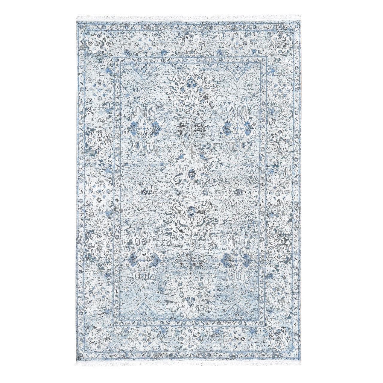 Transitional Wool & Silk Hand Knotted Rug Blue No Border 6.0X9.3 -O059478