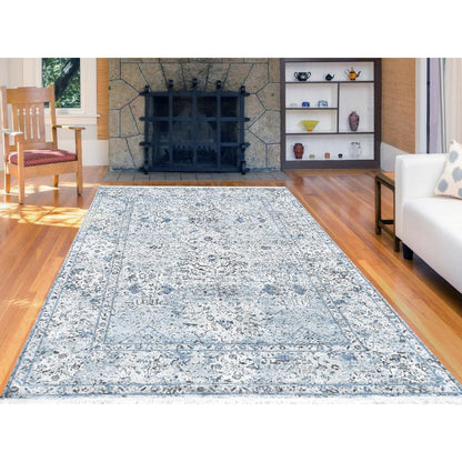 Transitional Wool & Silk Hand Knotted Rug Blue No Border 6.0X9.3 -O059478