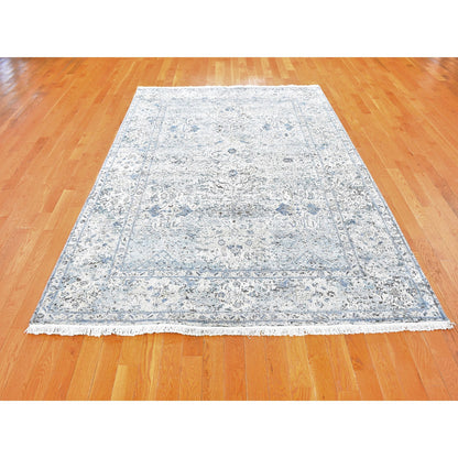 Transitional Wool & Silk Hand Knotted Rug Blue No Border 6.0X9.3 -O059478