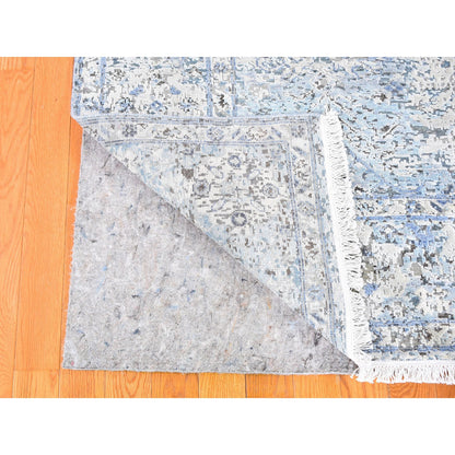 Transitional Wool & Silk Hand Knotted Rug Blue No Border 6.0X9.3 -O059478