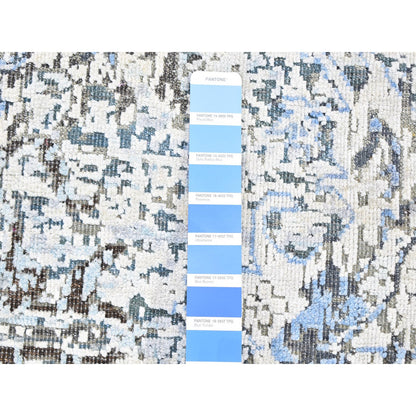 Transitional Wool & Silk Hand Knotted Rug Blue No Border 6.0X9.3 -O059478