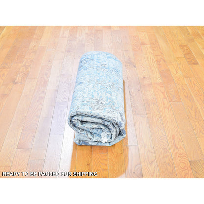 Transitional Wool & Silk Hand Knotted Rug Blue No Border 6.0X9.3 -O059478