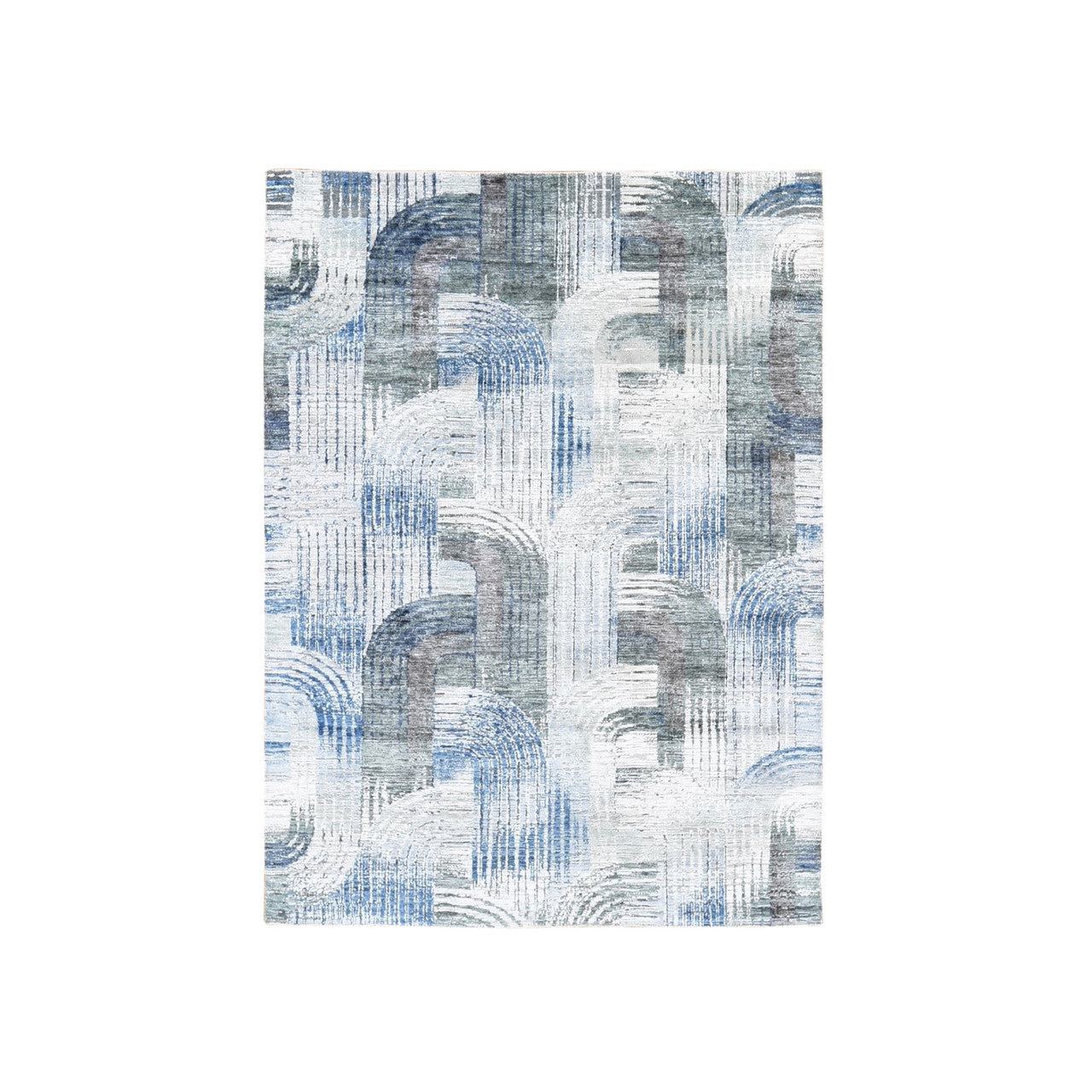 Modern and Contemporary Wool & Silk Hand Knotted Rug Blue No Border 5.1X7.0 -O059481