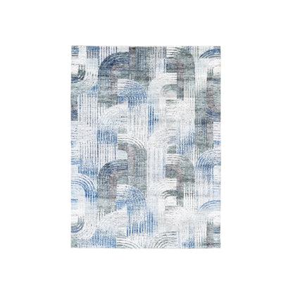 Modern and Contemporary Wool & Silk Hand Knotted Rug Blue No Border 5.1X7.0 -O059481