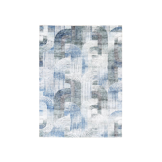 Modern and Contemporary Wool & Silk Hand Knotted Rug Blue No Border 5.1X7.0 -O059481