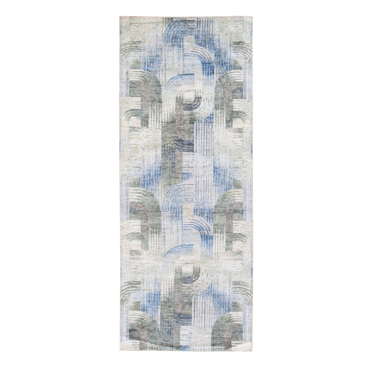 Modern and Contemporary Wool & Silk Hand Knotted Rug Blue No Border 4.0X10.2 -O059482